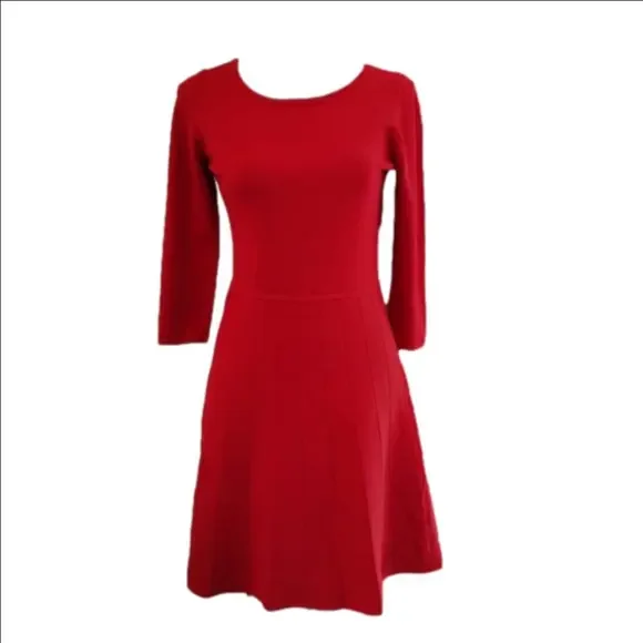 Ann Taylor Red 3/4 Sleeve Scoop Neck Skater Dress Size Medium Petite EUC - Picture 1 of 12